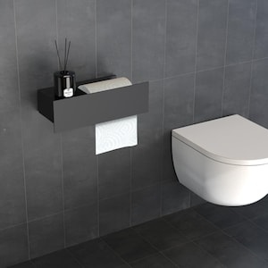Mensola da bagno a parete con porta carta igienica / Mensola galleggiante in acciaio inossidabile / Moderno organizer salvaspazio per il bagno