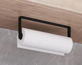 Steel Wall-Mounted Paper Towel Holder | Black or White Powder-Coated Kitchen Organizer | Modern Minimalist Rack for Towels & Accessories