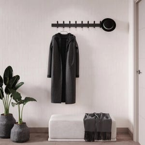 Black Steel Wall Mounted Coat Rack: 9 Double Hooks, Modern Entryway Organizer