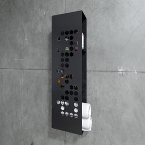 Estante de pared para almacenaje en el baño con diseño floral / Estante flotante de acero disponible en blanco y negro para toallas y artículos de aseo.