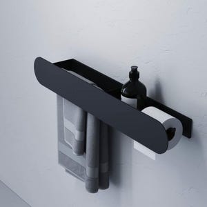 Wall-Mounted Bathroom Shelf with Towel Bar & Toilet Paper Holder | Stainless Steel Storage Rack | Modern Minimalist Design | Hidden Mounting