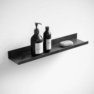 Industrial Floating Metal Shelf Perfect for Modern Interior Design | Floating Shelf for Bathroom or Kitchen Storage | Black Floating Shelf