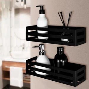Black Metal Floating Bathroom Shelves: Set of 2, Modern Storage