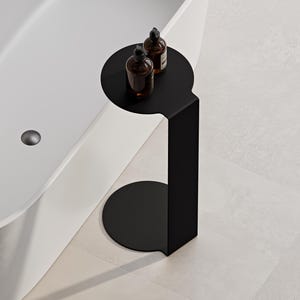 Freestanding Black Metal Coffee Table, Contemporary C Shape End Table, Space Saving Furniture