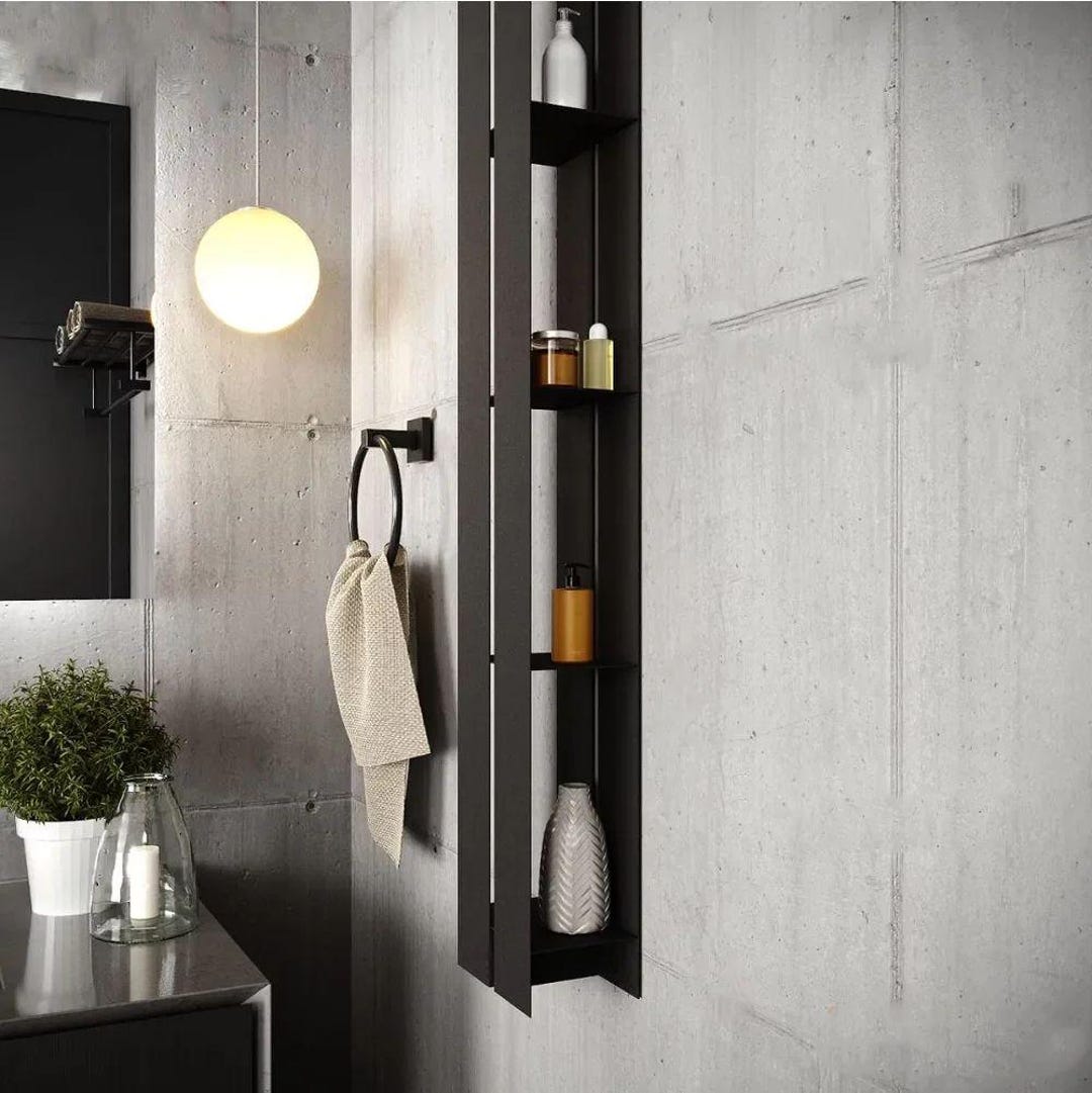 Black Vertical Bathroom Organizer With Four Hidden Shelves | Floating ...