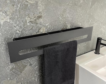 Metal Floating Bathroom Shelf with Towel Bar | Modern Powder-Coated Wall Rack | Minimalist Storage for Towels, Bottles & Accessories
