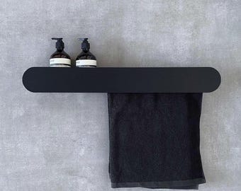 Steel Bathroom Shelf with Towel Bar | Wall-Mounted Storage for Bottles & Towels | Powder-Coated Organizer with Rounded Edges