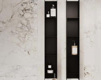 Vertical Wall Shelf | Black or White Steel Floating Shelf | Modern Minimalist Wall-Mounted Organizer | Bathroom Storage