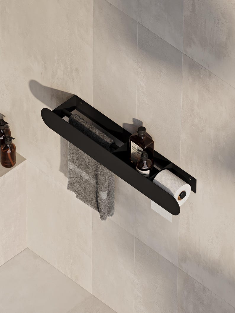 toilet paper holder
towel holder
toilet paper storage
toilet paper shelf
toilet paper hanger
paper towel holder
bathroom storage
bathroom cabinet
bathroom organizer
wall mounted shelf
powder coated steel
towel bar shelf
small bathroom shelf