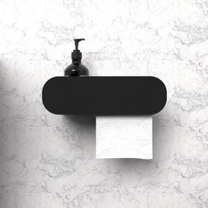 Minimalist Wall-Mounted Toilet Paper Holder with Shelf | Rust-Resistant Metal Bathroom Organizer | Compact Floating Storage Rack