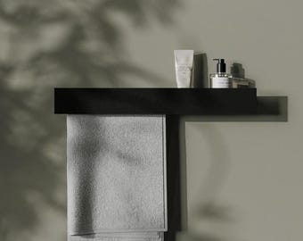 Minimalist Steel Bathroom Shelf with Towel Rail – Sleek Powder-Coated Organizer for Compact Spaces, Modern Wall Storage for Towels
