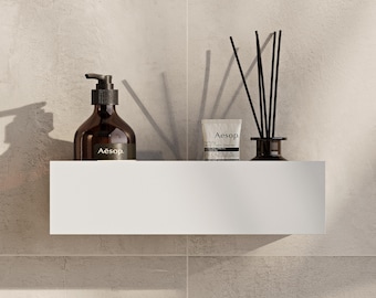 Floating Bathroom Shelf Custom Size | Rustproof Steel Organizer for Shower & Vanity | Minimalist Wall Mount Rack | Matte Black or White