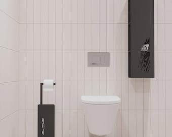 Minimalist Black Steel Bathroom Set – Wall-Mounted Shelf and Toilet Paper Holder, Modern Space-Saving Organizer for Towels, Toiletries