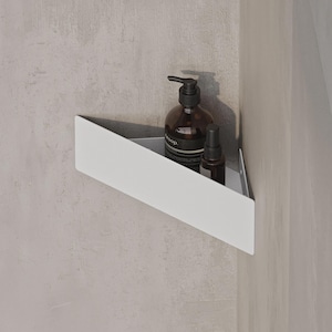 Steel Corner Shower Shelf | Black or White Floating Bathroom Organizer | Rustproof Powder-Coated Wall Storage Rack for Toiletries & Bottles