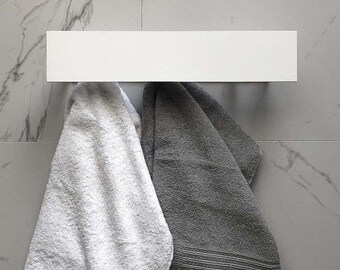 Modern Steel Towel Rack with Hidden Hooks – Minimalist Wall-Mounted Bathroom Organizer for Towels, Robes, and Accessories