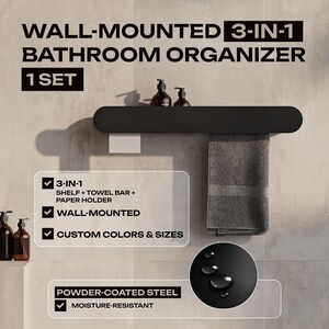 toilet paper holder
towel holder
toilet paper storage
toilet paper shelf
toilet paper hanger
paper towel holder
bathroom storage
bathroom cabinet
bathroom organizer
wall mounted shelf
powder coated steel
towel bar shelf
small bathroom shelf