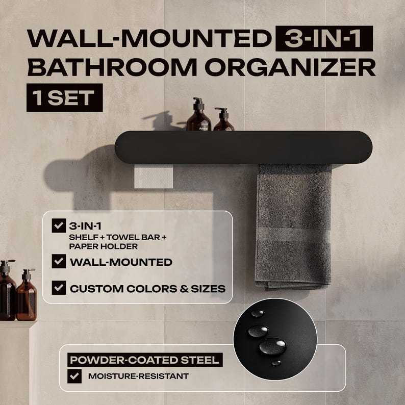 toilet paper holder
towel holder
toilet paper storage
toilet paper shelf
toilet paper hanger
paper towel holder
bathroom storage
bathroom cabinet
bathroom organizer
wall mounted shelf
powder coated steel
towel bar shelf
small bathroom shelf