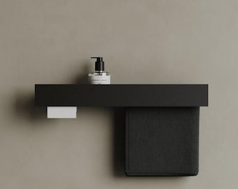 Steel Bathroom Shelf with Towel Bar and Toilet Paper Holder — Modern Minimalist Magnetic Steel Shelf for Bath, Space-Saving Design