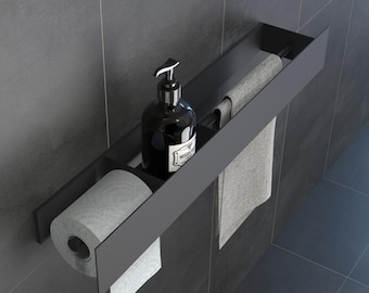 Wall-Mounted Shelf with Toilet Paper Holder | Stainless Steel Floating Rack | Minimalist Bathroom Storage Solution