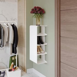 Wall Mounted Shoe Rack – Modern Metal Shoe Shelf – Small Space Entryway Organizer – Floating Shoe Storage for Hallway or Closet