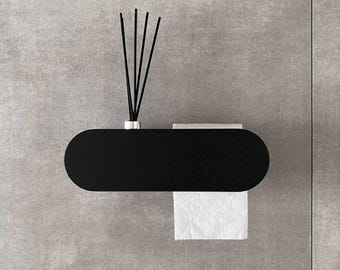 Moderner Toilettenpapierhalter aus Stahl mit Ablage - Minimalistisches Badezimmeraccessoire für Diffuser, Telefon & zeitgenössisches Wohndekor