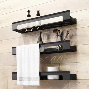 Black Stainless Steel Floating Shelves (Set of 3) - Bathroom Organizer