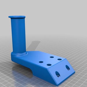 May include: A blue plastic 3D printed holder with a vertical post and a base with multiple holes.