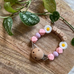 Pacifier chain | Pacifier chain with name | personalized | girl | pink | flowers | birth | baptism