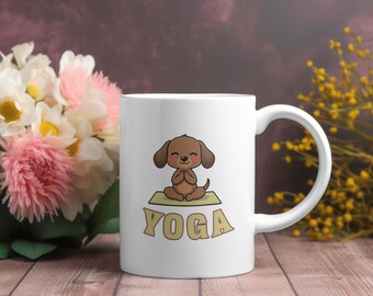 White Yoga Dog Ceramic Mug for Yoga and Coffee Lovers