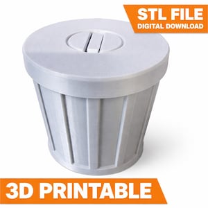 Mini papelera para impresión 3D (archivo STL), contenedor pequeño con tapa, hucha (archivo STL), organizador de escritorio (archivo digital).