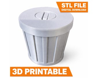 3D Print Mini Trash Can STL, Small Container with Lid, Coin Bank STL, Desk Organizer File, Digital Download