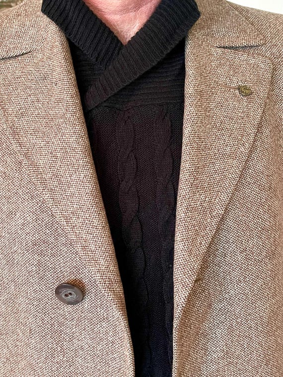 1960s Men's Charcoal Gray Tweed Overcoat Lined in Red Plaid