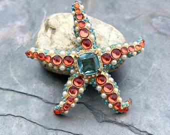 Vintage KJL Kenneth Jay Lane Starfish Brooch: Gold Tone, Pearl