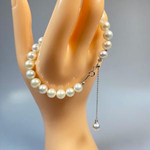 Handmade Jewelry,  Adjustable Freshwater Pearl Bracelet - 7.5mm Natural Pearls, Sterling Silver Chain - Bridal Gift for Her