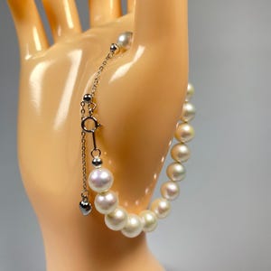 Handmade pearl Bracelet, Lustrous 7.5mm Natural Freshwater Pearl Bracelet - Sterling Silver & Heart Charm, Adjustable Bridal Gift