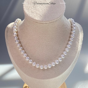 BEST! 6.5-7mm Akoya-quality Round Freshwater pearl necklace,Cold white pearl,Brithday Gift,Wedding Pearl Necklace, AAA round pearl jewelry