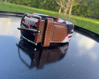 Woven cotton stretch belt, belt with silver buckle, y2k belt, elastic men&#39;s belt, handmade