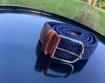 Woven cotton stretch belt, belt with silver buckle, y2k belt, elastic men&#39;s belt, handmade, blue,