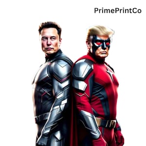 Superhero Trump and Musk PNG Design, Iron Man, Captain America