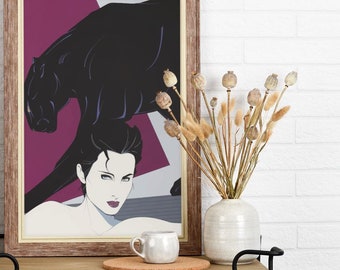 Patrick Nagel Art Print – Retro Panther, Minimalist Wall Decor