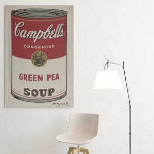 Andy Warhol Campbell’s Soup Poster Green Pea or Canvas Wall Art Print – Pop Art Iconic Kitchen Decor, Retro Modern Art, Vintage Gift