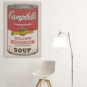 Andy Warhol Campbell’s Soup Poster Golden Mushroom or Canvas Wall Art Print – Pop Art Iconic Kitchen Decor, Retro Modern Art, Vintage Gift