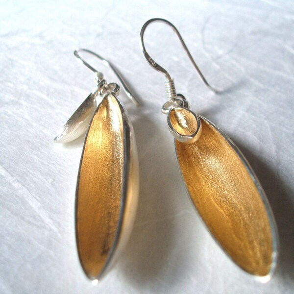 beautiful sterling silver POD EARRINGS with gold