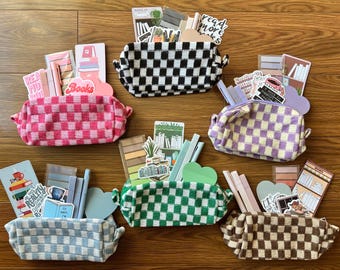 Annotation Kit Checkered Bag Book Club Reading Kit Booklovers Kit Book Club Gift Reading Annotation Set with Tabs Pens Highlighters Stickers