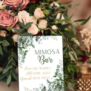 EDITABLE Bridal Shower Mimosa Sign | Bride | Greenery Shower | Bridal Shower Sign | Eucalyptus | Wedding Shower | DIY Printable Template