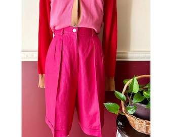 Vintage Talbots 100% Linen Pleated Bermuda Shorts Bright Pink 4 Retro Funky Chic
