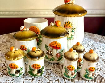 Vintage Merry Mushroom Sears 1978 keramische bussen Shakers Japan 12-delig lot