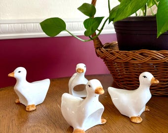 Vintage Fine Bone China White Duck Napkin Holders Set of 4 Cottage Grandmacore