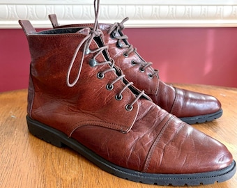 Botines Aerosoles Vintage de cuero marrón con cordones y puntera reforzada, talla 7 M Academia Indie