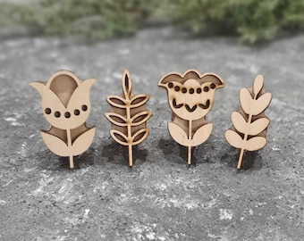 Ukrainian Block Print Stamp Set “Charm Herb” | 4 Floral Wood Stamps for Impressions on Textiles, Paper or Ceramics | Ukrainian Folk Art